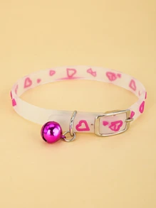 1入組貓和小型犬熒光粉紅色矽膠愛心形寵物項圈，夜光項圈適合夜間戶外活動防走失寵物配件 - 玫紅色 - 查看 4