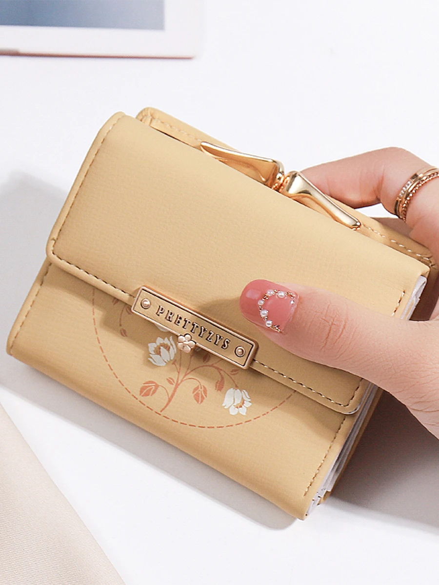 Ví nữ nhỏ gấp ba lần màu vàng mùa hè mới in hoa Pu - Màu vàng - Xem 1