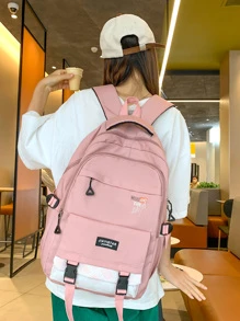 新品到貨字母圖案大容量背包 - 粉色 - 查看 2