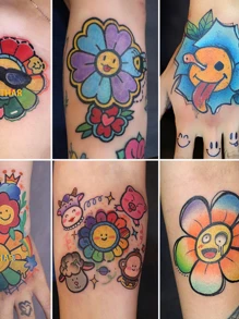 GIRL THRA 卡通花朵圖案臨時紋身貼彩色防水臨時紋身貼 - 彩色 - 查看 3