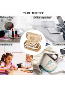 Estuche de lápices, organizador de lápices de gran capacidad, caja de bolígrafos, estuche de doble capa, organizador de escritorio expandible para la escuela, la oficina, el trabajo, vuelta al colegio, útiles escolares - Caqui - Ver 4