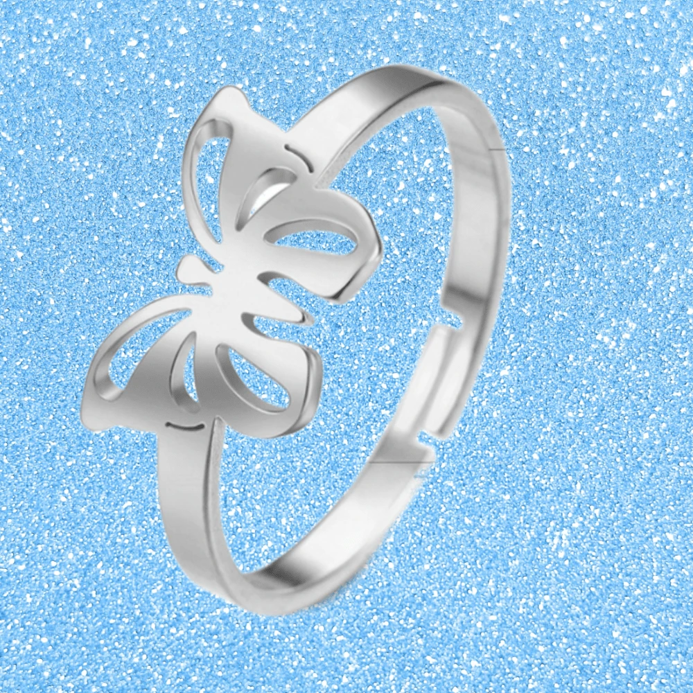 Adjustable Steel Butterfly C Ring Silver, Stainless Steel Ring, Engagement Ring, Rings For Men, Ring With Butterfly, Women's Rings, Men's Gift, Women's Gift, Gift For Women, Excellent Gift For Men - Silver - View 1