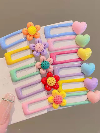 10入組心形花朵髮夾,可愛款式