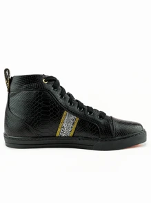 Tenis Hombre  Botin Negro Snake Franja Plateada - Negro - Ver 3