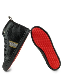 Tenis Hombre  Botin Negro Snake Franja Plateada - Negro - Ver 2