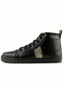 Tenis Hombre  Botin Negro Snake Franja Plateada - Negro - Ver 4