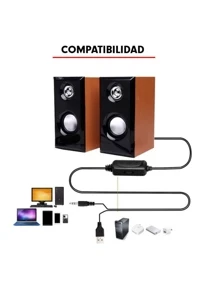 Computer Speakers Pc Laptop Wired Multimedia Stereo, USB And 3.5mm Audio Connector - 咖啡棕 - 查看 2