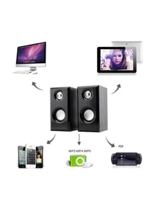Computer Speakers Pc Laptop Wired Multimedia Stereo, USB And 3.5mm Audio Connector - 咖啡棕 - 查看 3