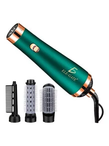 Secador De Pelo y Cepillo Alisador Secadora Multifuncional 2 En 1 Peina Alasia y Enchina - Verde militar - Ver 2