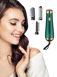 Secador De Pelo y Cepillo Alisador Secadora Multifuncional 2 En 1 Peina Alasia y Enchina - Verde militar - Ver 1