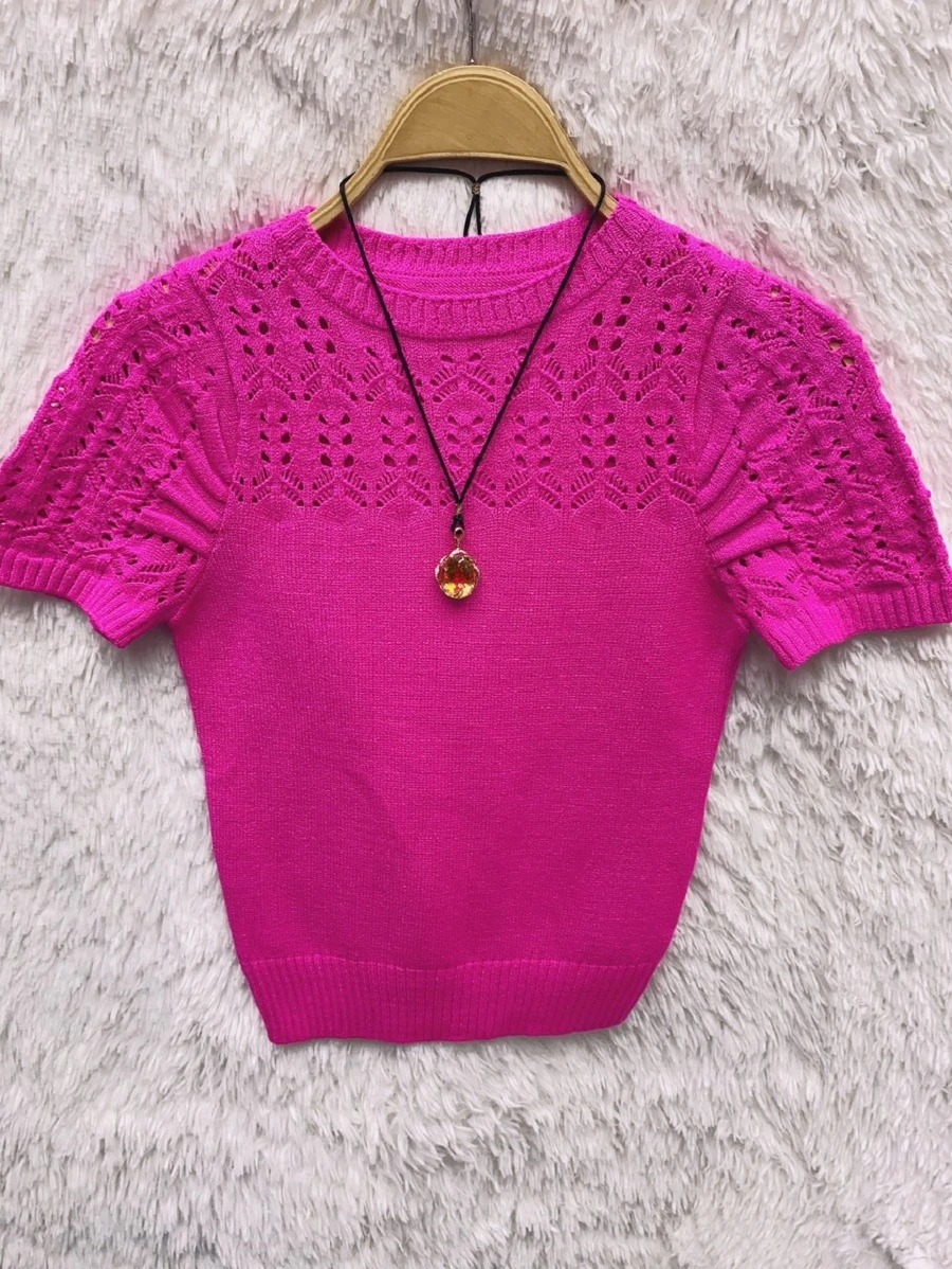 Women Knit Tops - 玫紅色 - 查看 1