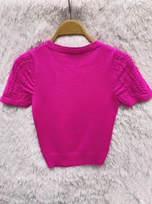 Women Knit Tops - 玫紅色 - 查看 2