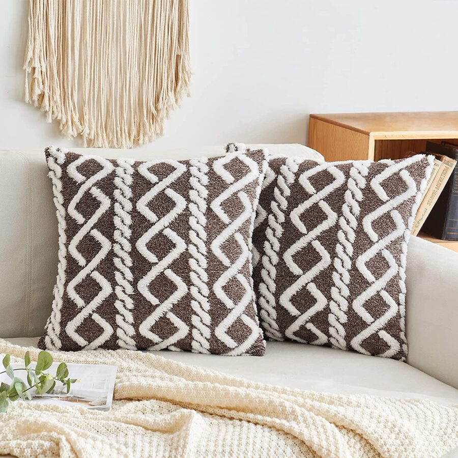 1 vỏ đệm chần bông hình học không có chất độn - Cà phê nâu - Xem 1