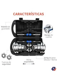 PICOOL Dumbbell Kit Weights With Barbell Exercise Discs Gym 20kg - 藍色 - 查看 3