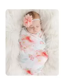 2入組新生兒花卉圖案圖案襁褓毯子和髮箍套裝適用於攝影裝飾用品 - 彩色 - 查看 2