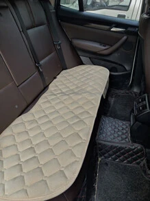 毛絨暖和的刺繡菱格紋汽車座椅套,後排單座 - 米色 - 查看 1