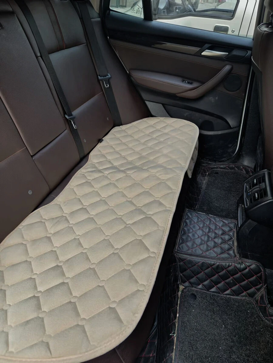 毛絨暖和的刺繡菱格紋汽車座椅套,後排單座 - 米色 - 查看 1