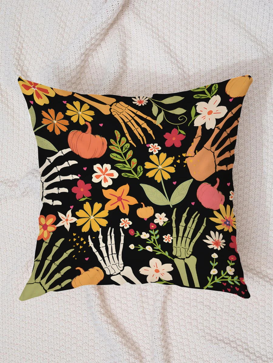 1 cái Polyester Skull Hand & Pumpkin Pattern Trang trí vỏ gối mà không cần nhồi, Phong cách hiện đại Đệm vuông mềm mại cho phòng ngủ, trang trí phòng khách - Nhiều màu - Xem 1