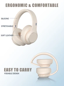 Over-ear Design Deep Bass Dual-mode With 3.5MM Adapter Cable Foldable Beige Wireless Headset - Beige - View 4