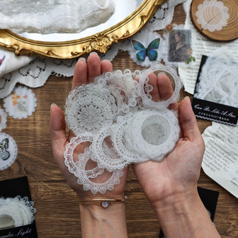 30pcs Retro Style Transparent Lace Stickers For Journal, 2pcs Each Of 15 Patterns, Children Diy Art Collage Scrapbooking Decorative Material Stickers Back To School