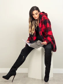 Women Faux Fur Coats - 紅色 - 查看 3