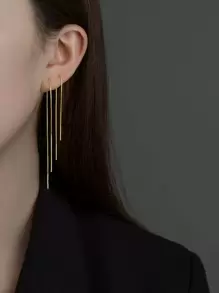 Tkool 1pair Minimalist Threader Earrings - Yellow Gold - View 3