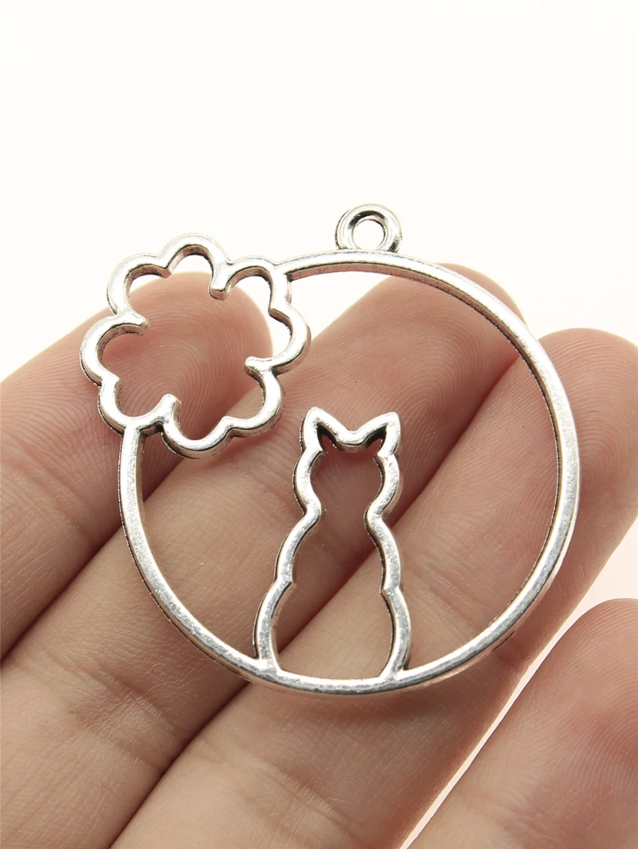 3入組/袋43x41毫米花兔環氧樹脂合金框架墜飾吊墜適用於DIY珠寶製作珠寶工藝配件DIY珠寶組件 - 復古銀色 - 查看 1