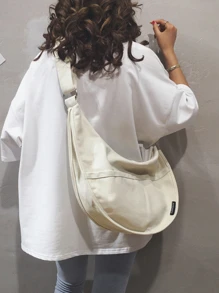 Japanese Style Solid Color Casual Large Capacity Student/Commute Dumpling Shape Shoulder Bag, Versatile & Fashionable Tote - White - View 1