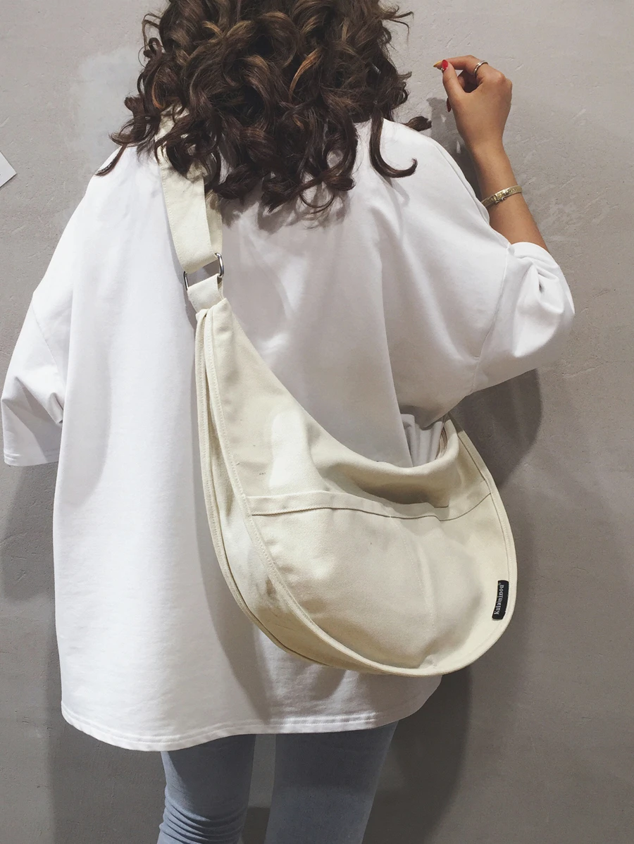 Japanese Style Solid Color Casual Large Capacity Student/Commute Dumpling Shape Shoulder Bag, Versatile & Fashionable Tote - White - View 1
