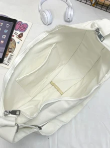 Japanese Style Solid Color Casual Large Capacity Student/Commute Dumpling Shape Shoulder Bag, Versatile & Fashionable Tote - White - View 4