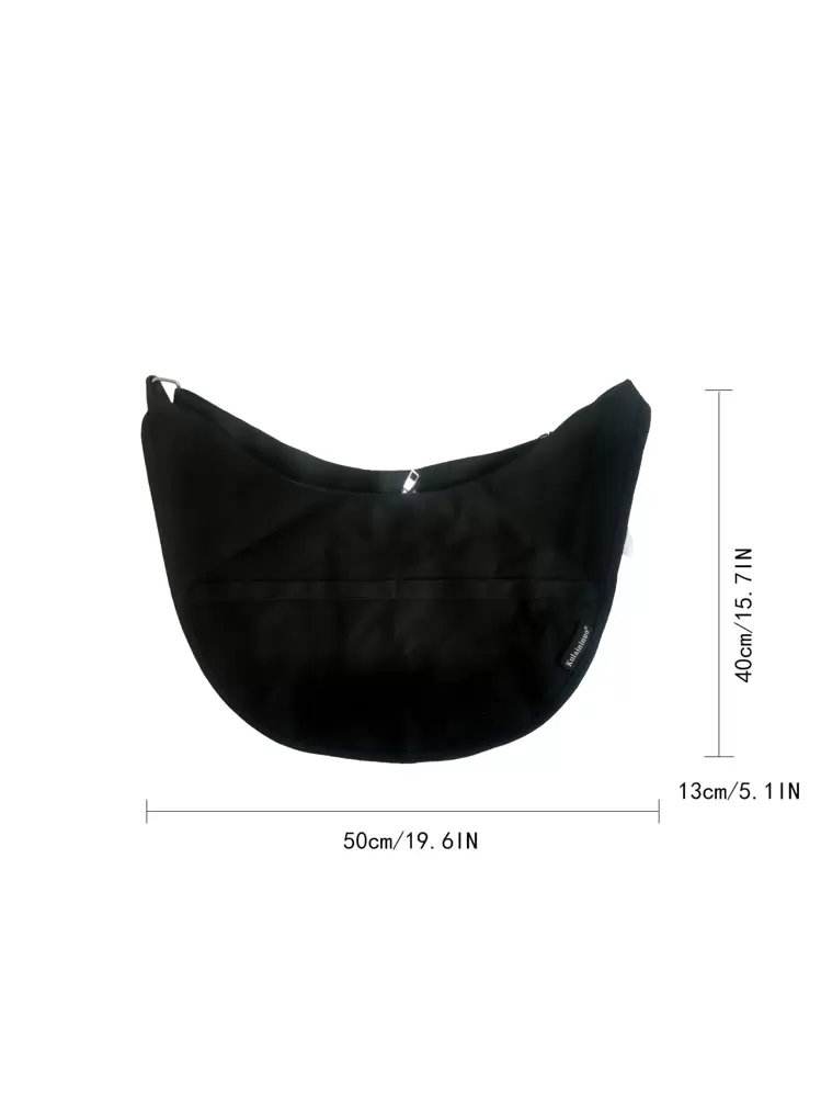 Japanese Style Solid Color Casual Large Capacity Student Commute Dumpling Shaped Shoulder Crossbody Crescent Handbag Fashion Shopping Tote - Black - View 3