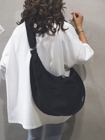 Japanese Style Solid Color Casual Large Capacity Student Commute Dumpling Shaped Shoulder Crossbody Crescent Handbag Fashion Shopping Tote