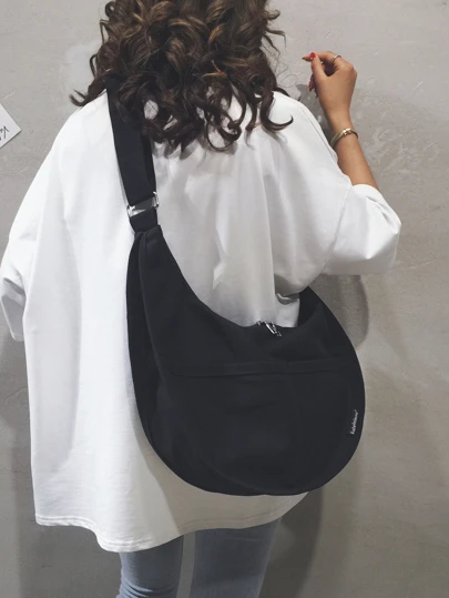 Japanese Style Solid Color Casual Large Capacity Student Commute Dumpling Shaped Shoulder Crossbody Crescent Handbag Fashion Shopping Tote