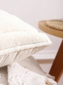 1pc Autumn And Winter Striped Faux Rabbit Fur Solid Color Pillowcase - Krem - View 4