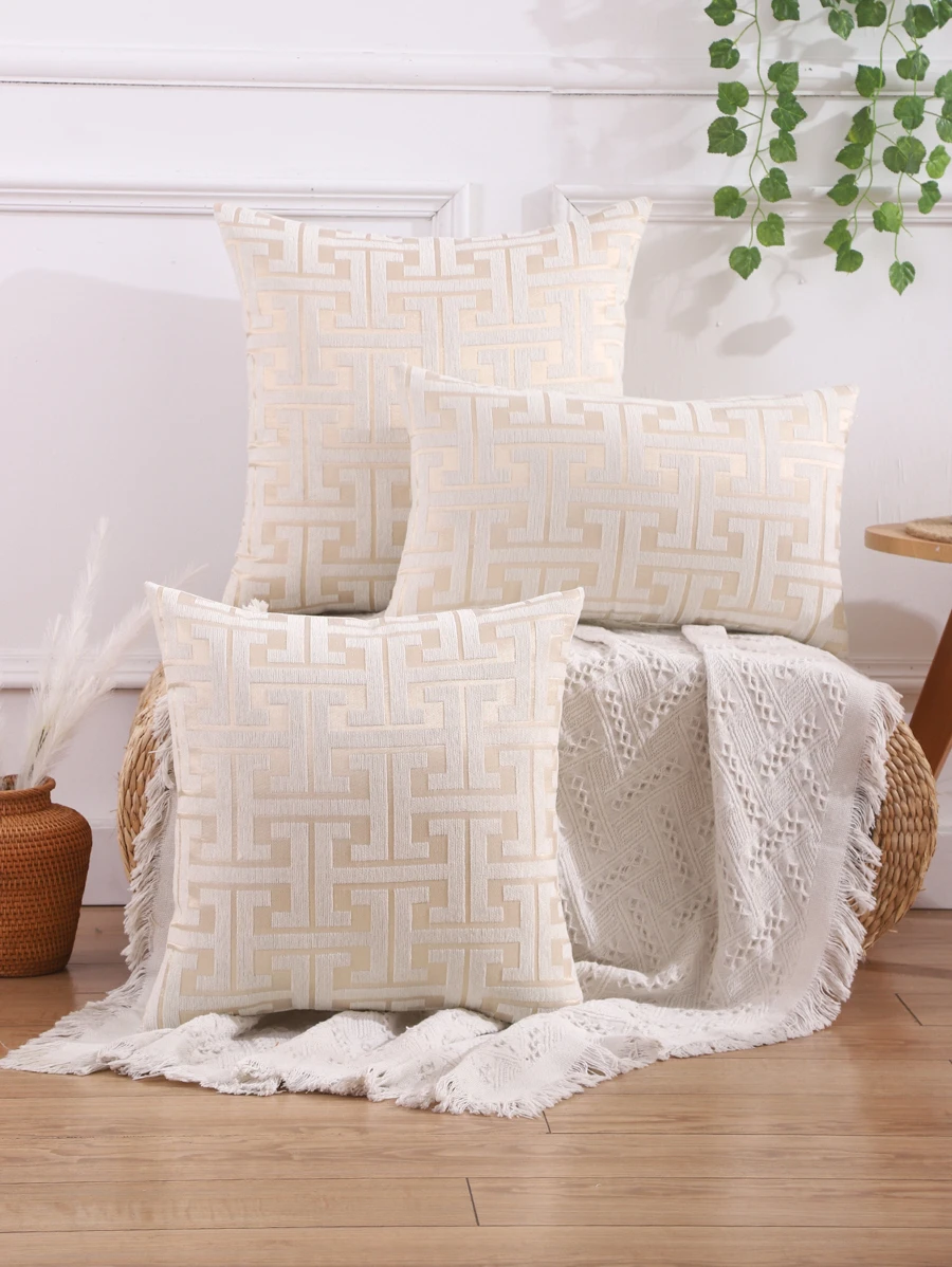 1pc Thêu chi tiết Đệm che phủ không có chất làm đầy - Màu be - Xem 1