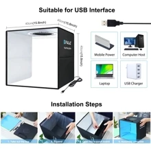 Puluz Puluz 40 سم قابلة للطي المحمولة الدائري ضوء Usb صورة إضاءة استوديو التصوير خيمة مربع مع 6 * خلفيات ملونة مزدوجة الجانب، الحجم: 40 سم * 40 سم * 40 سم (أسود)