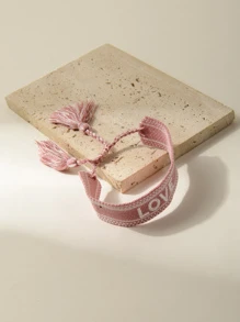 1入組字母刺繡流蘇裝飾細繩手鏈 - 彩色 - 查看 5