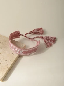 1入組字母刺繡流蘇裝飾細繩手鏈 - 彩色 - 查看 2