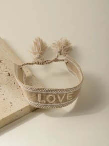 1 vòng tay dây trang trí tua thêu chữ cái - Màu Khaki - Xem 5