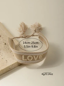1 vòng tay dây trang trí tua thêu chữ cái - Màu Khaki - Xem 6