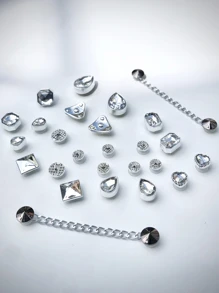 銀水晶水鑽鏈條裝飾配件適用於洞洞鞋,可拆卸DIY鞋扣飾裝飾用品配件 - 銀色 - 查看 4