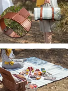 件格紋圖案防水戶外旅行桶 - 藍白色 - 查看 6