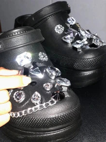 銀水晶水鑽鏈條裝飾配件適用於洞洞鞋,可拆卸DIY鞋扣飾裝飾用品配件 - 銀色 - 查看 3