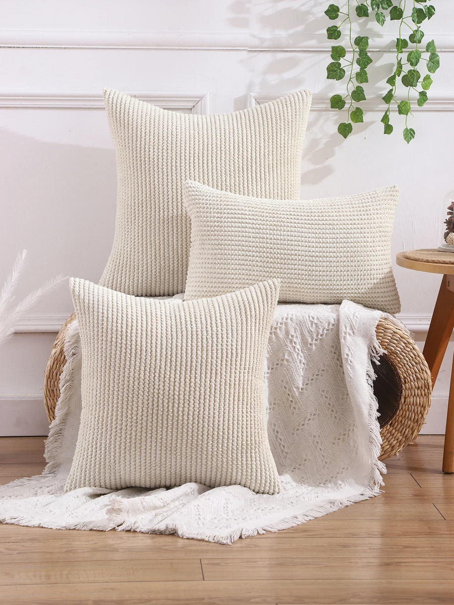 Miater 1pc Solid Color Cushion Cover Without Filler, Simple Throw Pillow Case For Sofa, Home Decor - Beige - View 1
