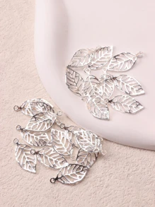20pcs Simple European And Americana Style Leaf Shaped Alloy Diy Hairpin, Hair Clip, Jewelry Pendant, Earrings, Bracelet Accessory Material - Silver - View 1