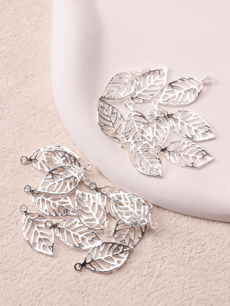 20pcs Simple European And Americana Style Leaf Shaped Alloy Diy Hairpin, Hair Clip, Jewelry Pendant, Earrings, Bracelet Accessory Material - Silver - View 1