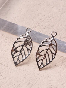 20pcs Simple European And Americana Style Leaf Shaped Alloy Diy Hairpin, Hair Clip, Jewelry Pendant, Earrings, Bracelet Accessory Material - Silver - View 2