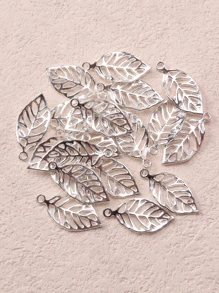 20pcs Simple European And Americana Style Leaf Shaped Alloy Diy Hairpin, Hair Clip, Jewelry Pendant, Earrings, Bracelet Accessory Material - Silver - View 3