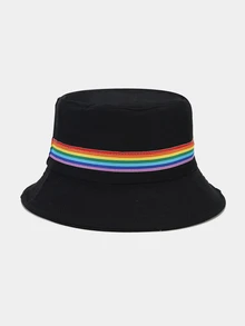 1pc Unisex Rainbow Bucket Hat Double-Sided Bucket Hat Outdoor Beach Sun Protection Hat For Men Women - Black - View 1