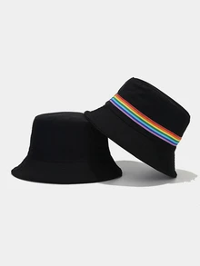 1pc Unisex Rainbow Bucket Hat Double-Sided Bucket Hat Outdoor Beach Sun Protection Hat For Men Women - Black - View 2